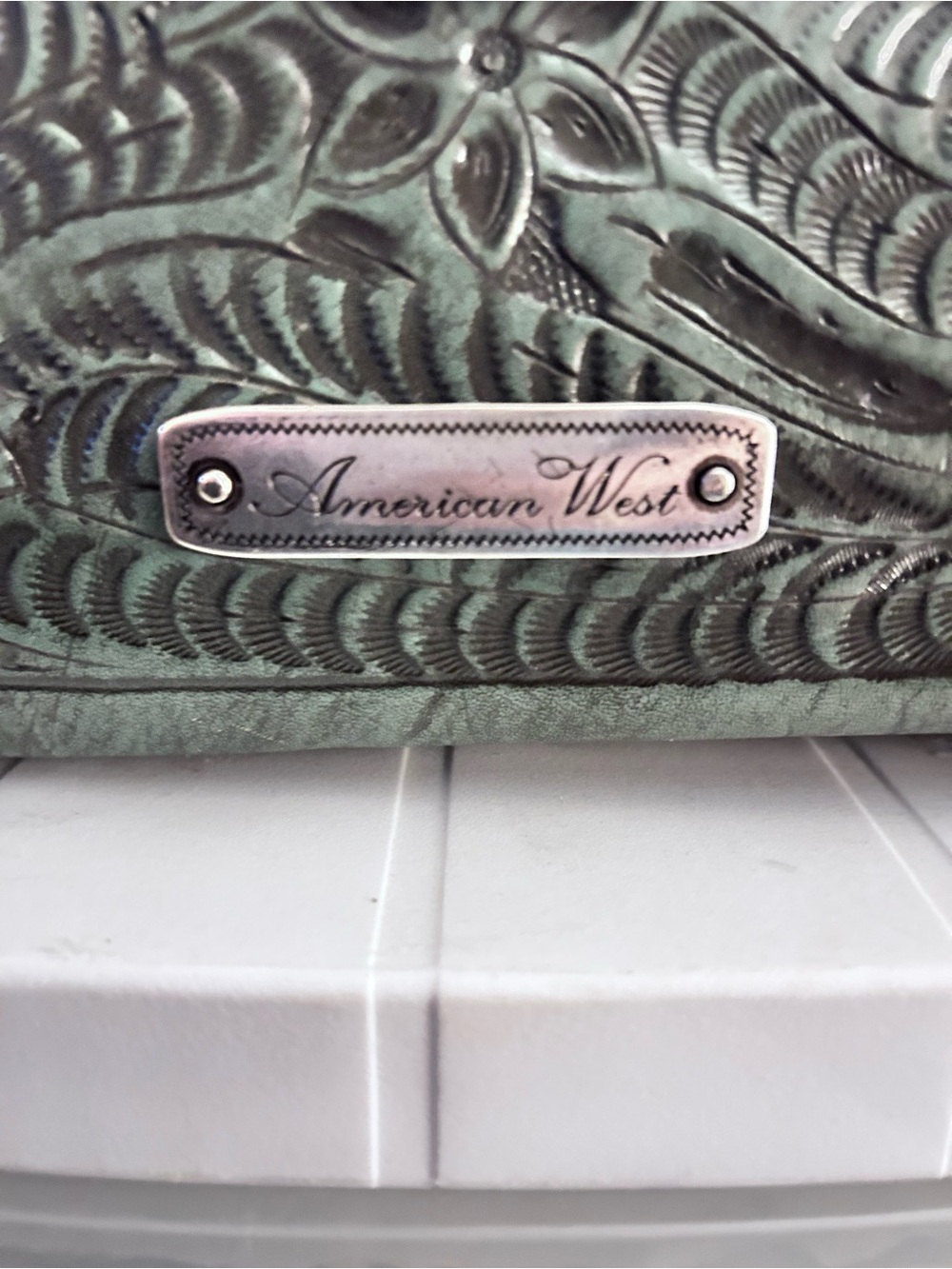 American West Teal Embossed Floral Shoulder Bag